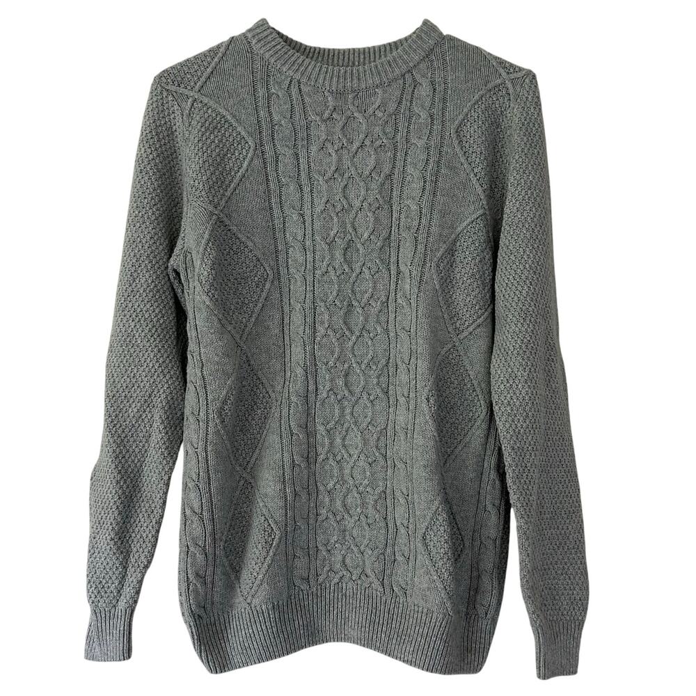 Lachlan British inspired cable knit fisherman sweater Wool blend light gray S